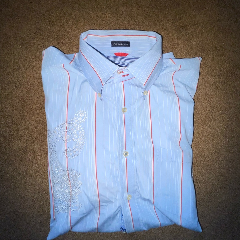 Tommy Hilfiger Blue and Orange Casual Button Down Shirt